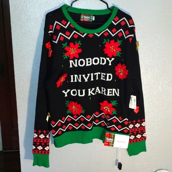 Men's NWT Spencers Light up Ugly Christmas Sweater "Nobody Invited You Karen" XL - Picture 1 of 9